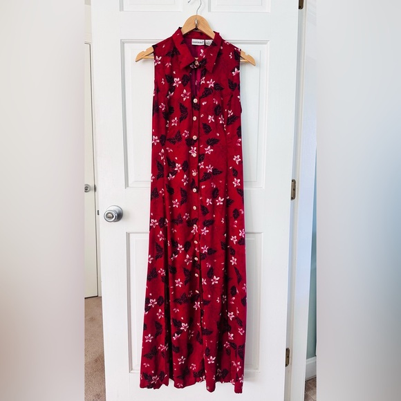 Fashion Bug Dresses & Skirts - Vintage Fashion Bug Red Floral Dress Sleeveless Button Down Midi Maxi Size 14